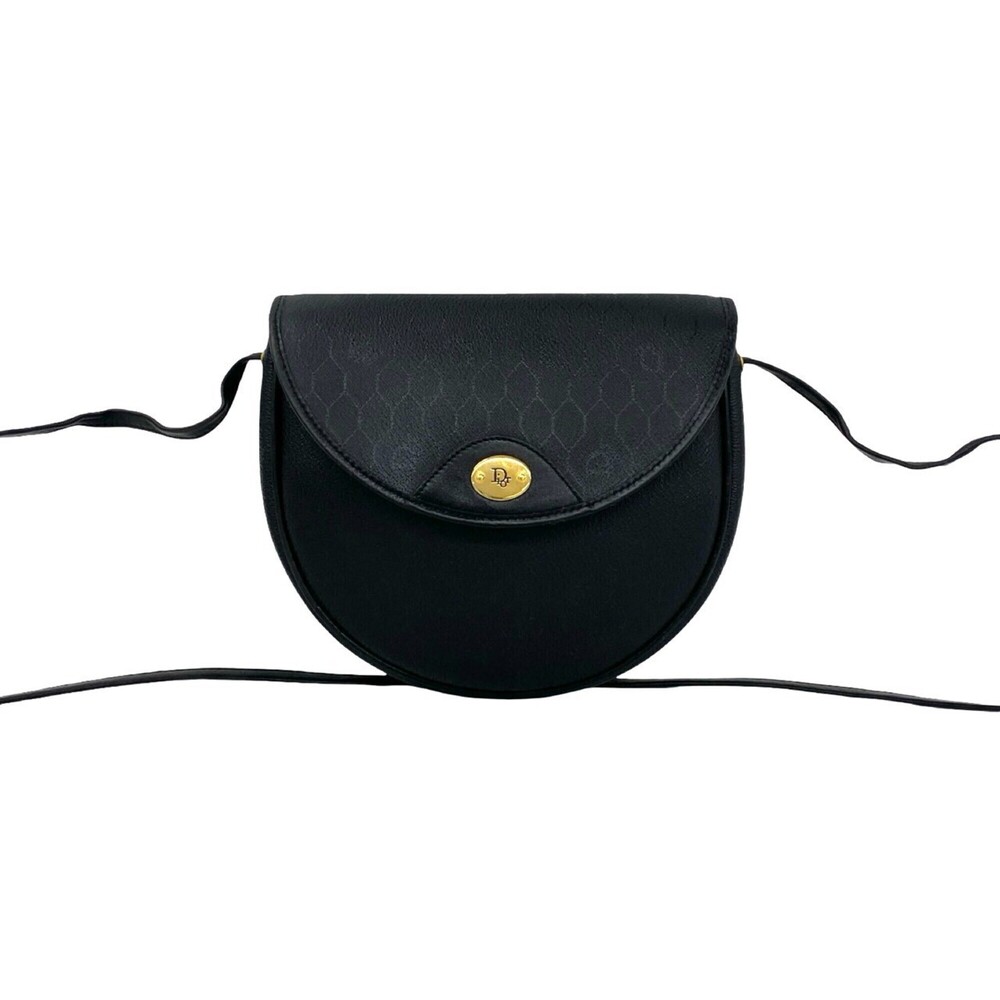Christian Dior Vintage Honeycomb Pattern Leather Shoulder Bag/Pouch, Black 90235